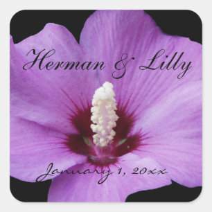 Purple Lily Up Close Personalised Wedding Square Sticker