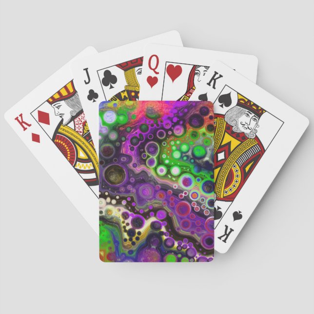 Purple, Lime Green and Black Marble Fluid Art  Playing Cards (Back)