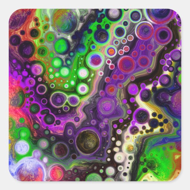 Purple, Lime Green and Black Marble Fluid Art  Square Sticker (Front)
