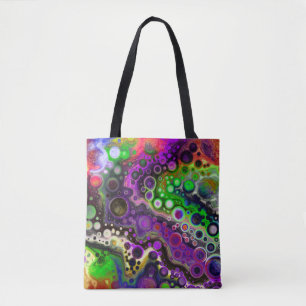 Purple, Lime Green and Black Marble Fluid Art  Tote Bag