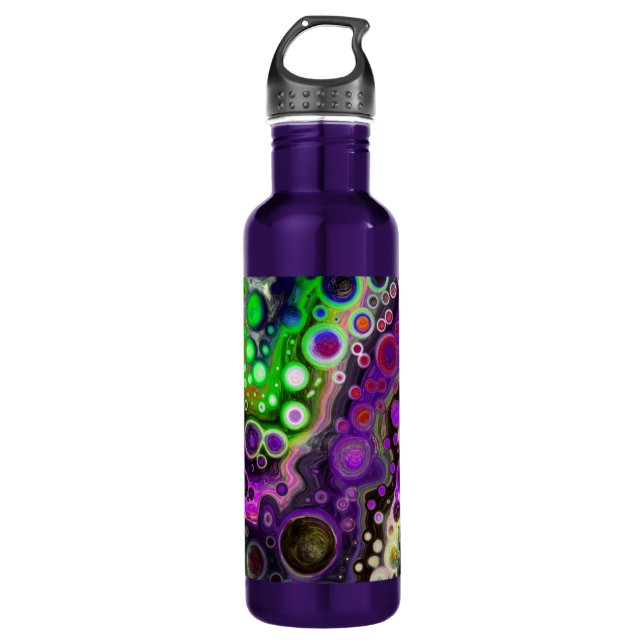 Purple, Lime Green, Black Fluid Art   710 Ml Water Bottle (Front)