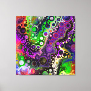 Purple, Lime Green, Black Fluid Art Canvas Print