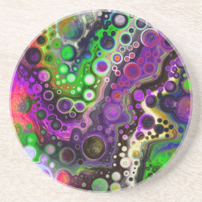 Purple, Lime Green, Black Fluid Art  Coaster (Front)