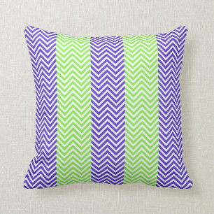 Purple Lime Green Striped Chevron Summer Zig Zags Cushion