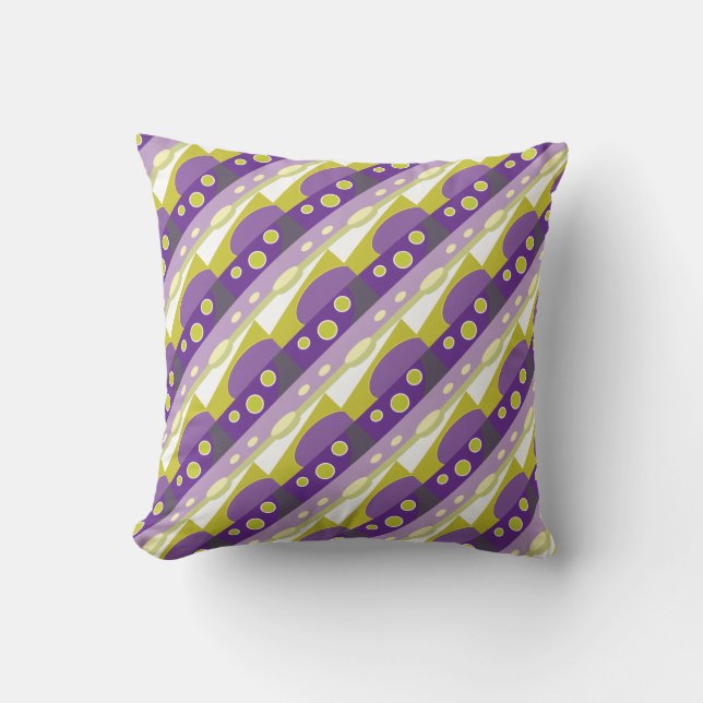 Purple Lime Grey Abstract Print Cushion (Front)