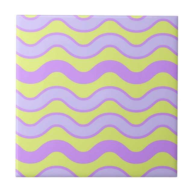 Purple Lime Groovy Stripe Modern Spring Summer  Tile (Front)