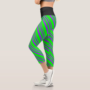 Purple & Lime Lined Pattern Leggings