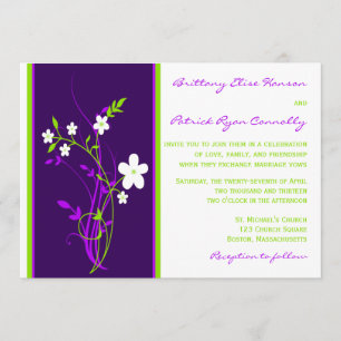 Purple, Lime, White Floral Wedding Invitation