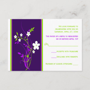 Purple, Lime, White Floral Wedding RSVP Card