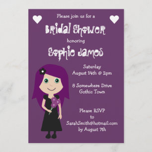 Purple Linen Cute Gothic Bridal Shower Invitation