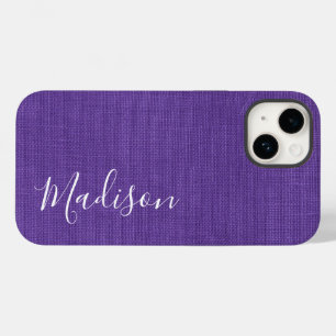 Purple Linen Texture Photo Your White Script Name Case-Mate iPhone 14 Case