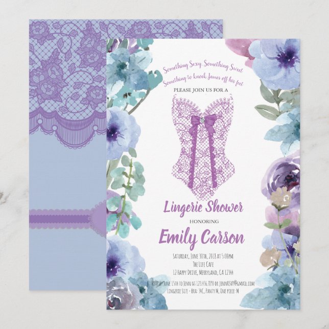 Purple lingerie shower. Elegant bridal party Invitation (Front/Back)