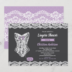 Purple lingerie shower invitation chalkboard lace