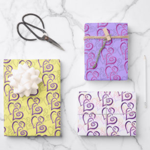 Purple Linked Hearts Pattern Wrapping Paper Sheets