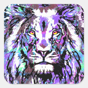 Purple Lion Portrait - Lion Sticker Square