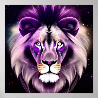Purple Lion & Starry Background Poster