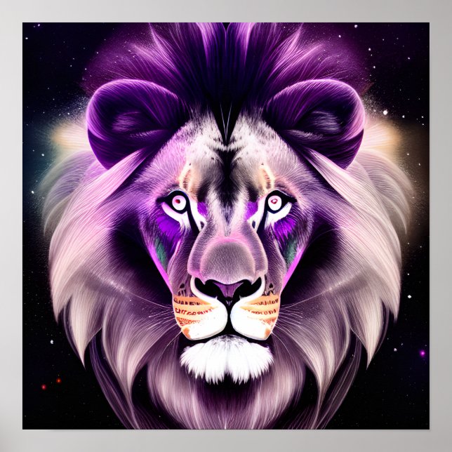 Purple Lion & Starry Background Poster (Front)