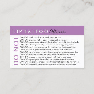 Purple Lip tattoo Avoids Advices Aftercare Business Card