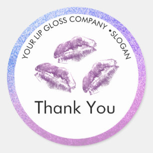 Purple Lips & Glitter Lip Gloss Business Classic R Classic Round Sticker