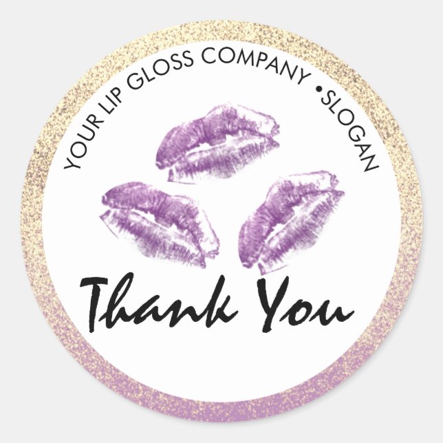 Purple Lips & Glitter Lip Gloss Business  Classic Round Sticker (Front)