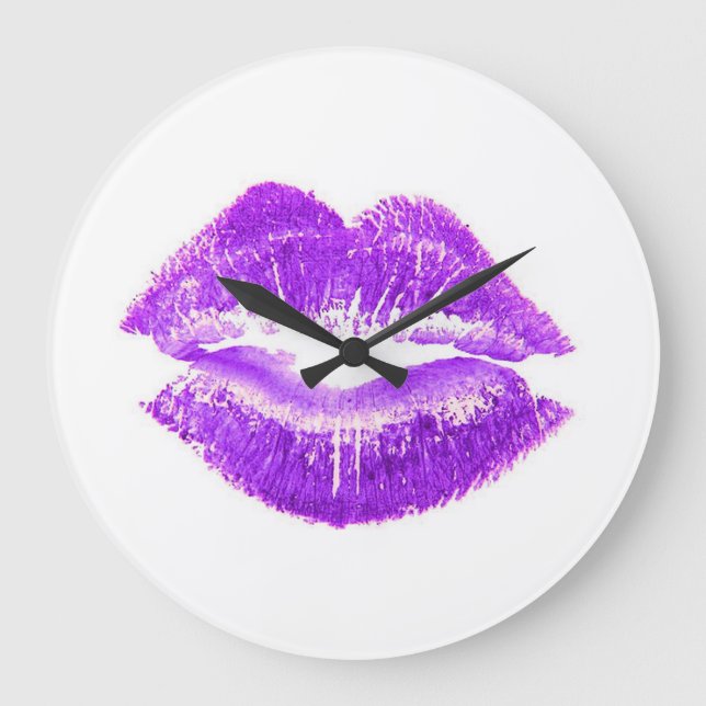 Purple Lips Lipstick Kiss SWAK  Large Clock (Front)