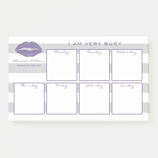 Purple Lips Modern Beauty Chic Weekly Calendar Post-it Notes (Front)