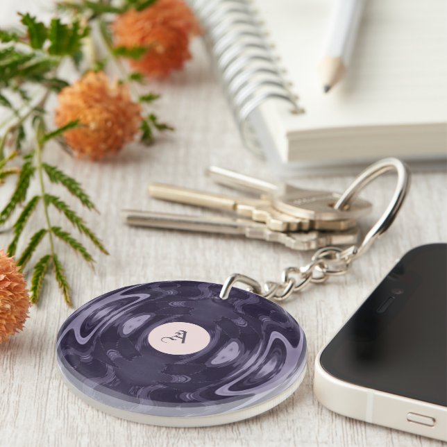 Purple Liquid Mirror Abstract Pattern Art Key Ring (Front Right)