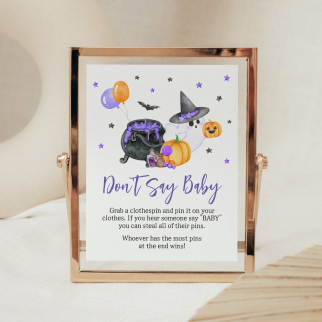 Purple Little Boo Ghost Baby Shower Don't Say Baby Poster (Ghost Halloween Baby Shower Don't Say Baby Sign)