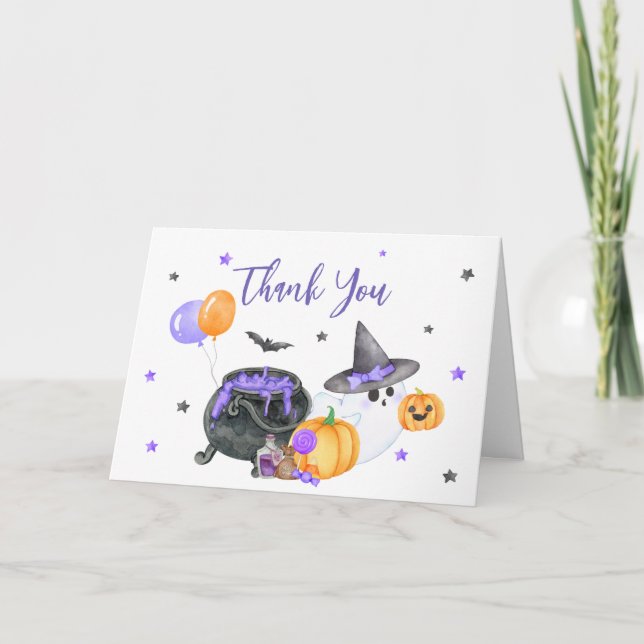 Purple Little Boo Ghost Baby Shower Thank You Card (Front)