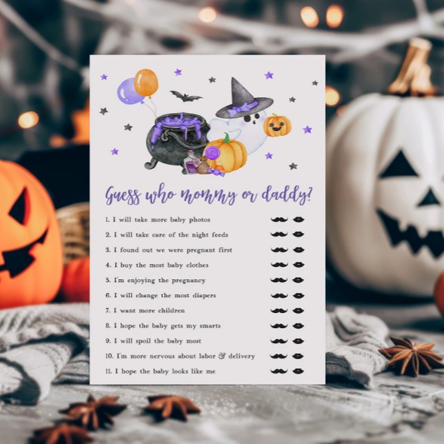 Purple Little Boo Guess who Mummy or Daddy Game (Ghost Halloween Baby Shower Guess who Mommy or Daddy Game )
