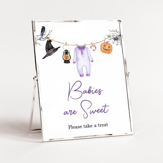 Purple Little Boo Halloween Babies are Sweet Poster (Halloween Baby Clothes Baby Shower Babies are Sweet Sign)