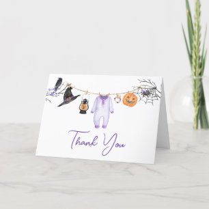 Purple Little Boo Halloween Baby Shower Thank You Card