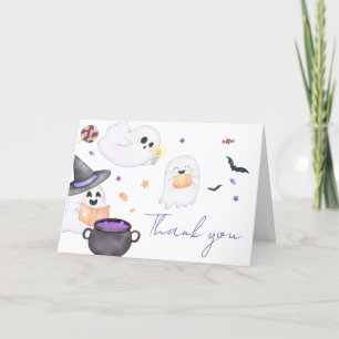 Purple Little Boo Halloween Baby Shower  Thank You Card