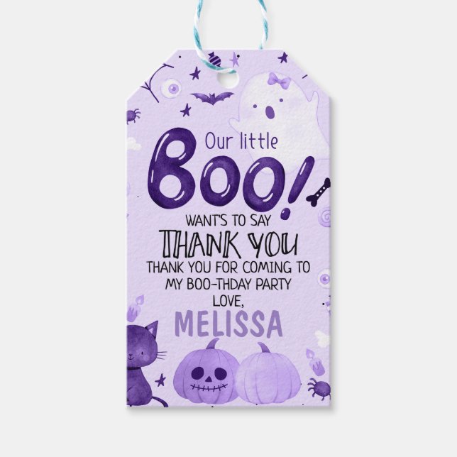 Purple Little Boo Halloween Birthday Thank You Tag (Front)