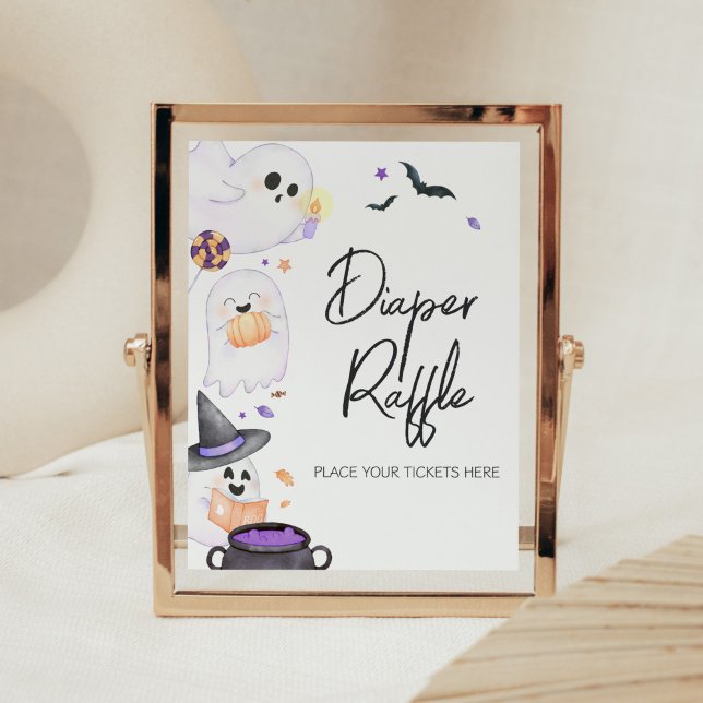 Purple Little Boo Halloween Diaper Raffle Poster (Purple Little Boo Baby Shower Diaper Raffle Sign)