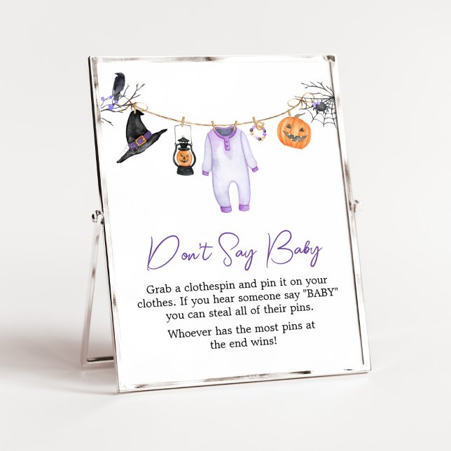 Purple Little Boo Halloween Don't Say Baby Poster (Halloween Baby Clothes Baby Shower Don't Say Baby Sign)