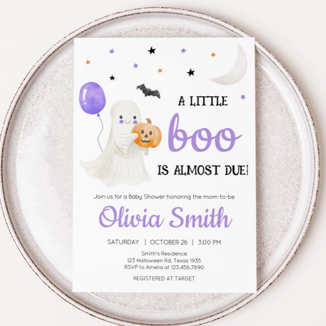 Purple Little Boo is Almost Due Baby Shower Invitation (A Little Boo Baby Shower Invitation )