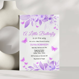 Purple Little Butterfly is on the Way Baby Shower  Invitation