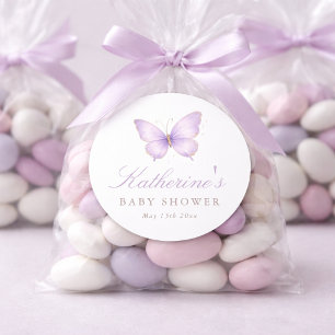 Purple Little Butterfly On The Way Baby Shower Classic Round Sticker