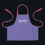 Purple Little Chef Script Name personalised Kids Apron<br><div class="desc">Make your little chef feel extra special with our Purple Little Chef Script Name Personalised Kids Apron. This apron is designed to provide a simple, chic, and elegant look, featuring stylish script typography for personalising the name. The purple background colour adds a touch of vibrancy and fun, perfect for engaging...</div>