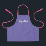 Purple Little Chef Script Name personalised Kids Apron<br><div class="desc">Make your little chef feel extra special with our Purple Little Chef Script Name Personalised Kids Apron. This apron is designed to provide a simple, chic, and elegant look, featuring stylish script typography for personalising the name. The purple background colour adds a touch of vibrancy and fun, perfect for engaging...</div>