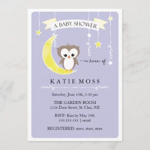 Purple Little Owl   Baby Shower Invitation