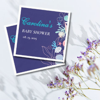 Purple little pearl under the sea baby shower napkin