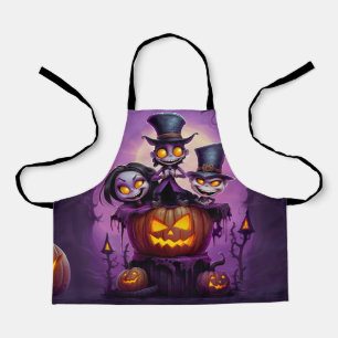 Purple little wizard pagan monsters cute Halloween Apron