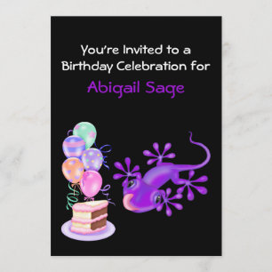 Purple Lizard Birthday Party Invitation