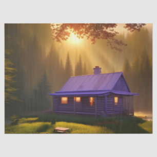 Purple Log Cabin in clearing at daybreak Tissue Paper