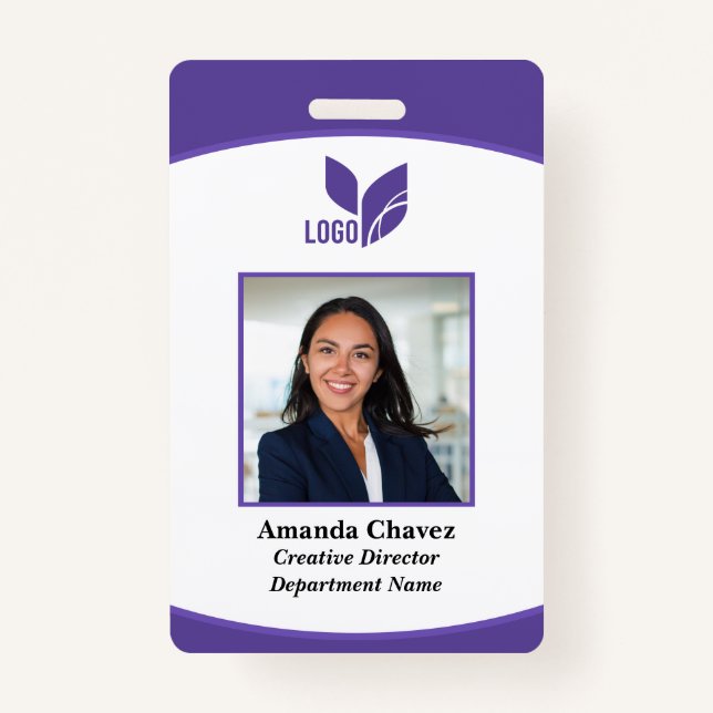 Purple Logo Business Employee Photo ID ID Badge (Front)