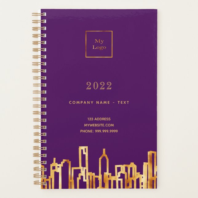 Purple logo gold city skyline business 2026 planner (Front)