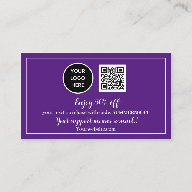 Purple Logo Thank you Business Reward Punch Loyalty Card (Back)
