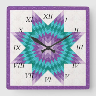 Purple Lone Star Quilt Design Square Wall Clock